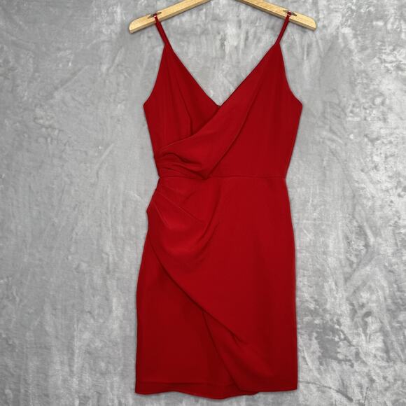 Gianni Bini Dress Womens 0 Red Sleeveless Ruched Wrap Front Mini Cocktail Formal - Picture 1 of 12